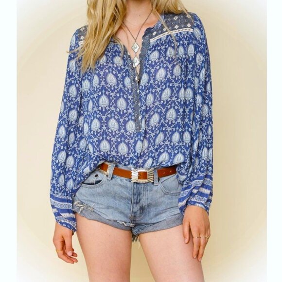 Spell & The Gypsy Collective Designs Indigo ORACLE BLOUSE Blue Boho Tunic Top XS - Picture 10 of 11
